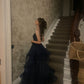 A Line Blue Shinny Tulle Party Dress Long Evening Dress Vintage Prom Dress    fg8153