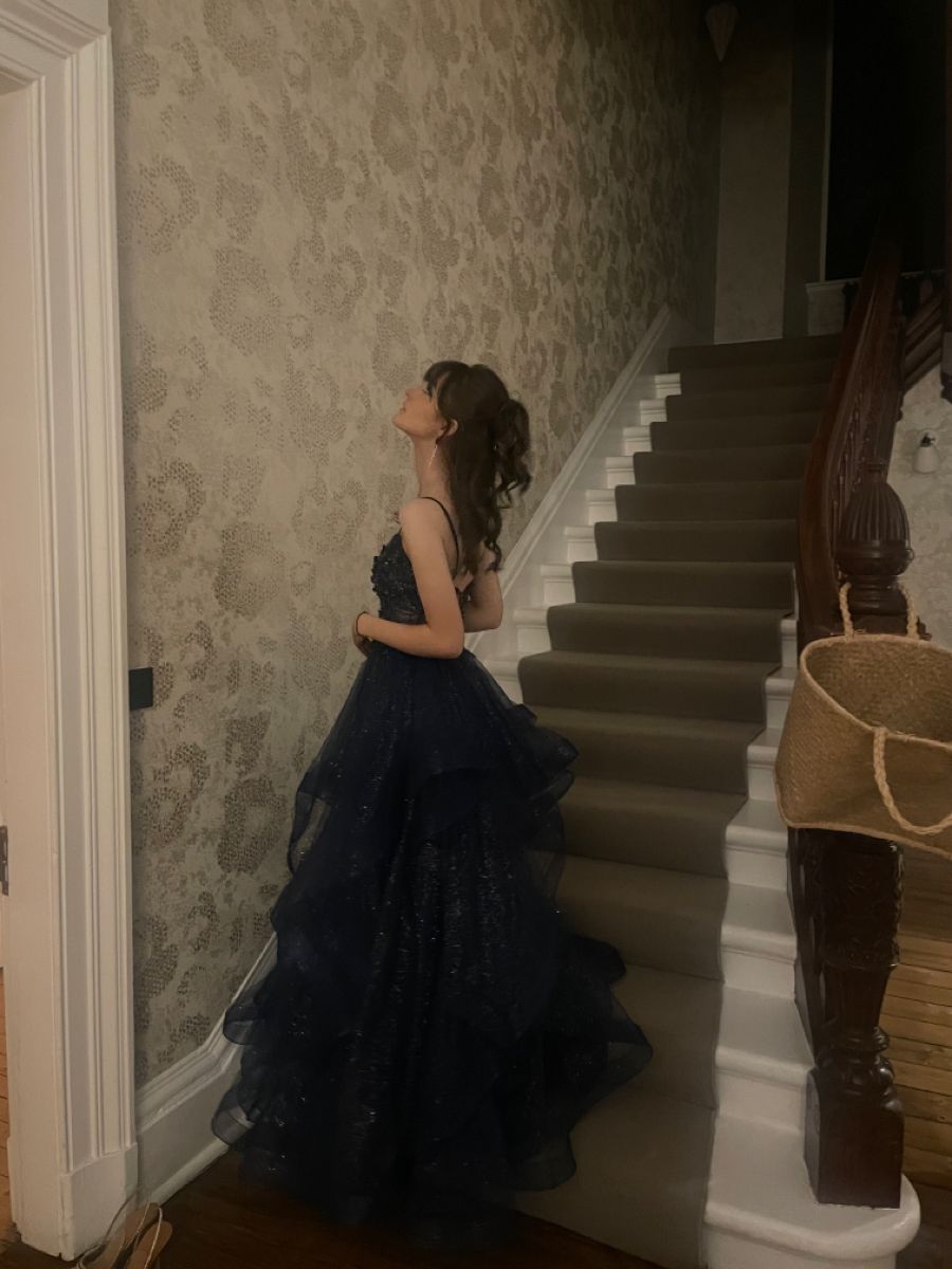 A Line Blue Shinny Tulle Party Dress Long Evening Dress Vintage Prom Dress    fg8153