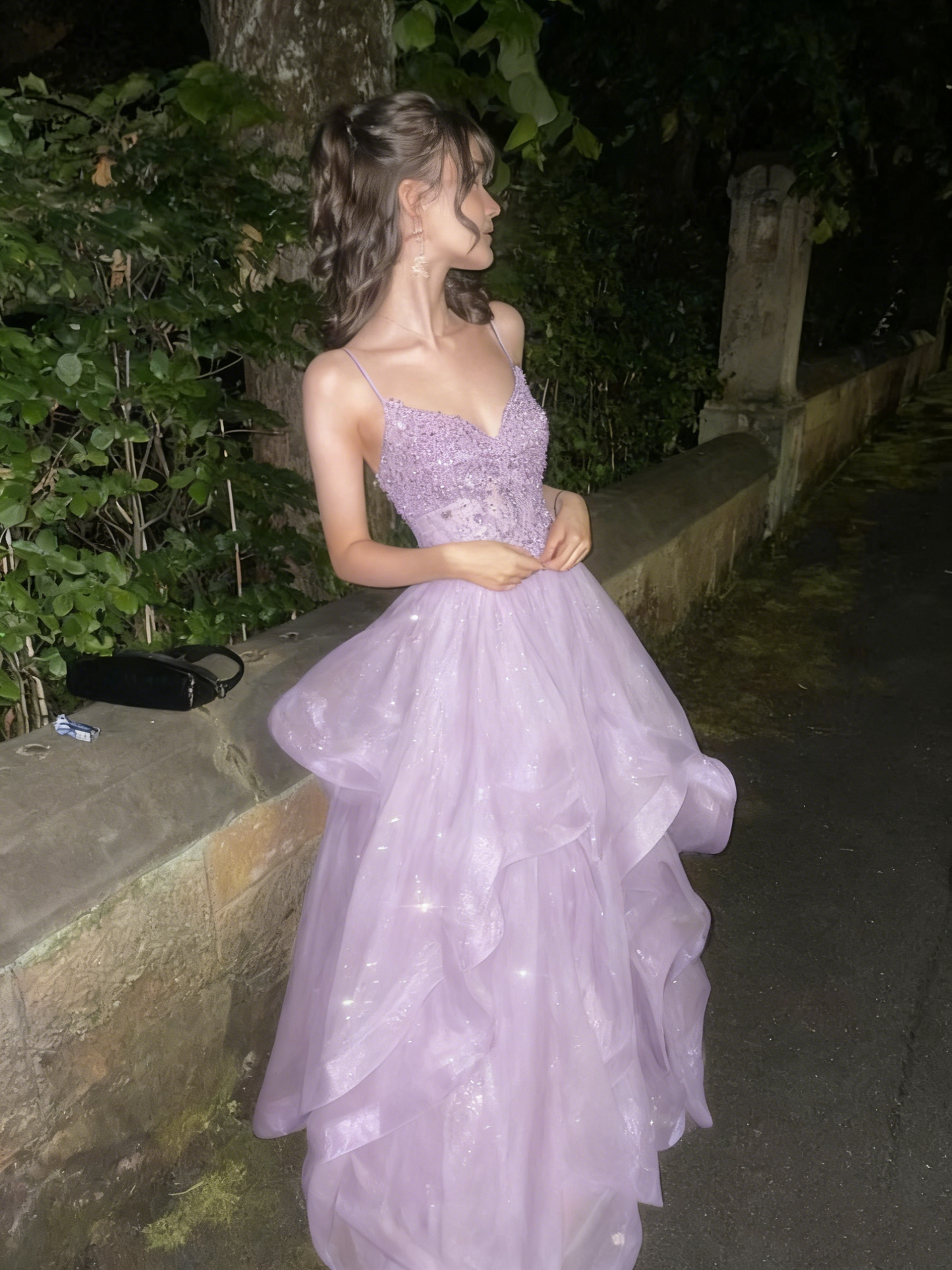 A Line Blue Shinny Tulle Party Dress Long Evening Dress Vintage Prom Dress    fg8153