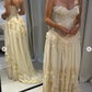 Gelbes A-Linien-Abendkleid mit herzförmigem Ausschnitt und Applikationen, lang, fg8222