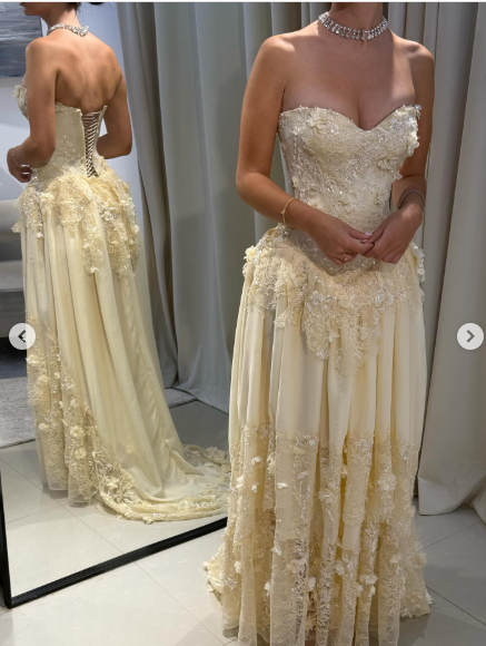 Gelbes A-Linien-Abendkleid mit herzförmigem Ausschnitt und Applikationen, lang, fg8222