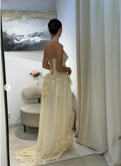 Gelbes A-Linien-Abendkleid mit herzförmigem Ausschnitt und Applikationen, lang, fg8222
