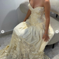 Gelbes A-Linien-Abendkleid mit herzförmigem Ausschnitt und Applikationen, lang, fg8222