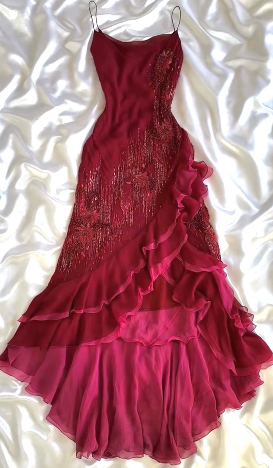 Red Vintage Dress Long Prom Dress Classy Red Outfit Ideas fg8234