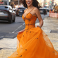 Perlenbesetztes orangefarbenes Vintage-Tüll-Ballkleid zum 21. Geburtstag, Outfit, Abendkleid fg8236