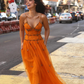 Perlenbesetztes orangefarbenes Vintage-Tüll-Ballkleid zum 21. Geburtstag, Outfit, Abendkleid fg8236