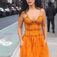 Perlenbesetztes orangefarbenes Vintage-Tüll-Ballkleid zum 21. Geburtstag, Outfit, Abendkleid fg8236