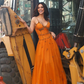 Perlenbesetztes orangefarbenes Vintage-Tüll-Ballkleid zum 21. Geburtstag, Outfit, Abendkleid fg8236