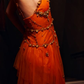 Perlenbesetztes orangefarbenes Vintage-Tüll-Ballkleid zum 21. Geburtstag, Outfit, Abendkleid fg8236
