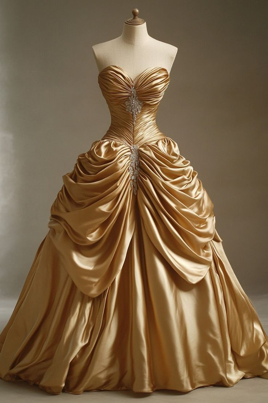 Sweetheart Neck Gold Birthday Ball Gown Satin Long Prom Dress fg8238
