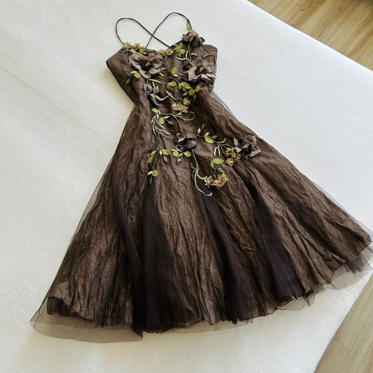 Vintage Brown Long Prom Dress Sleeveless Evening Dress fg8250