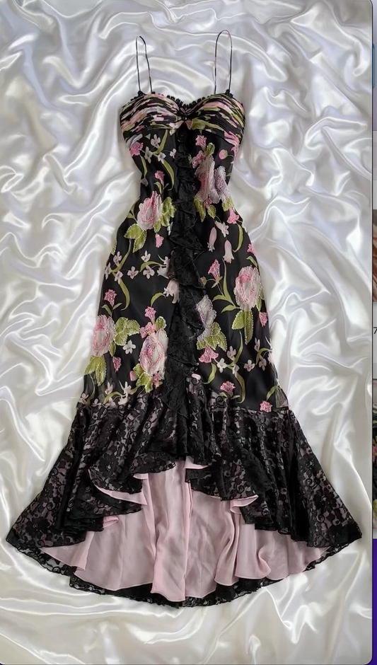 Flora Printed Long Prom Dress Sleeveless Lace Evening Dress fg8251