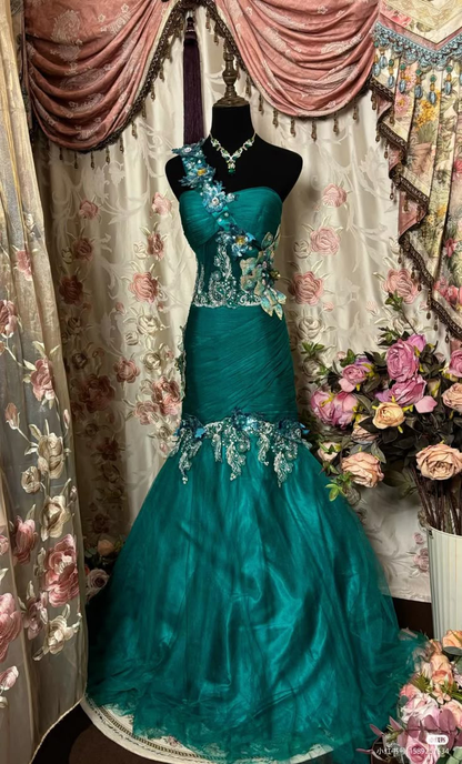 Retro Tulle Long Prom Dress Mermaid Formal Evening Dress fg8270