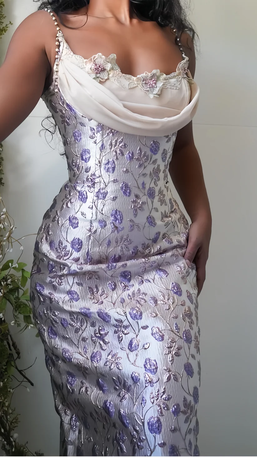 Purple Floral Sheath Beaded Prom Dresses Appliques Party Dress fg8285