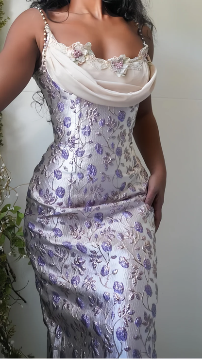 Purple Floral Sheath Beaded Prom Dresses Appliques Party Dress fg8285