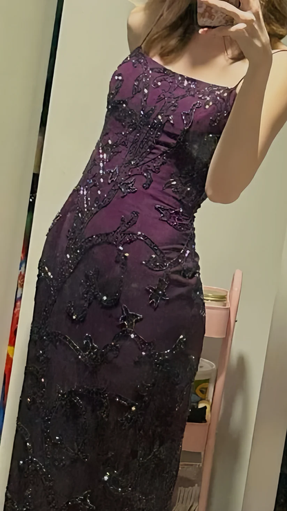 Purple Sheath Beaded  Prom Dresses Long Slim Evening Party Dress fg8287