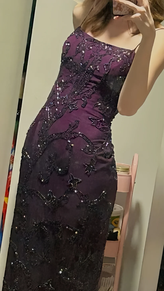 Purple Sheath Beaded  Prom Dresses Long Slim Evening Party Dress fg8287