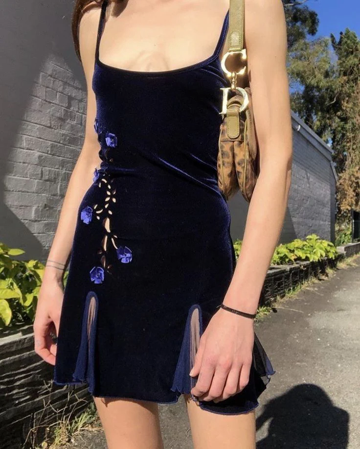 Navy Blue Velvet Homecoming Dresses 3D Flowers Short Prom Dress fg8290