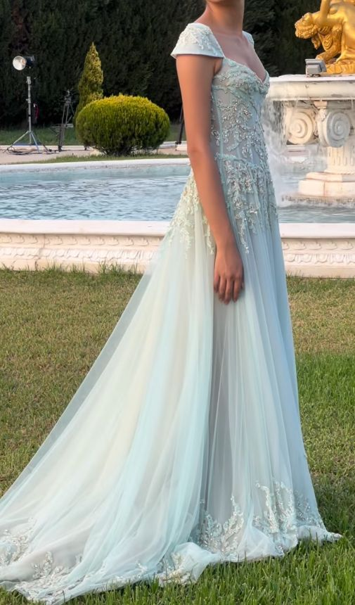 V Neck Tulle Beaded Prom Dress Classy Evening Dress Birthday Gown fg8386