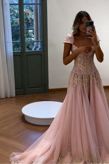 V Neck Tulle Beaded Prom Dress Classy Evening Dress Birthday Gown fg8386