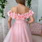 Robe de bal à fleurs roses, robe de soirée à épaules dénudées, longue robe de bal en tulle fg4679