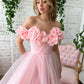 Robe de bal à fleurs roses, robe de soirée à épaules dénudées, longue robe de bal en tulle fg4679