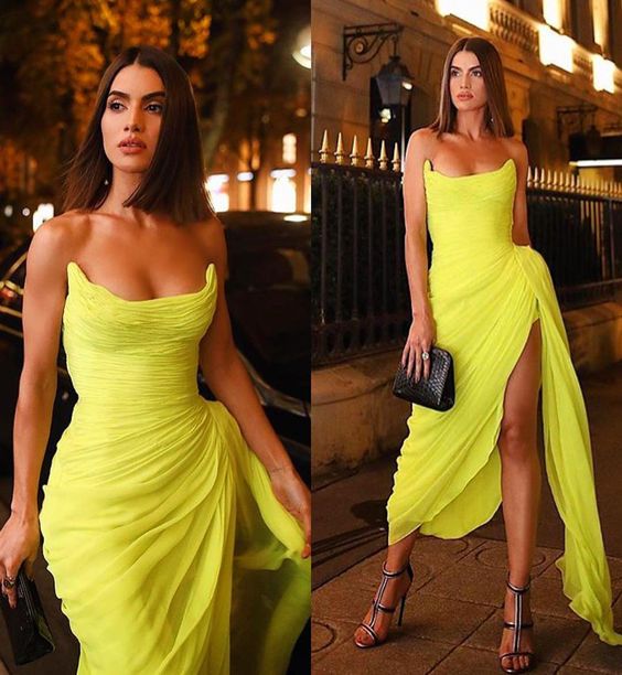 Charming Prom Dress Yellow Evening Dress   fg2756