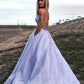 Purple tulle long A line prom dress evening gown    fg3109