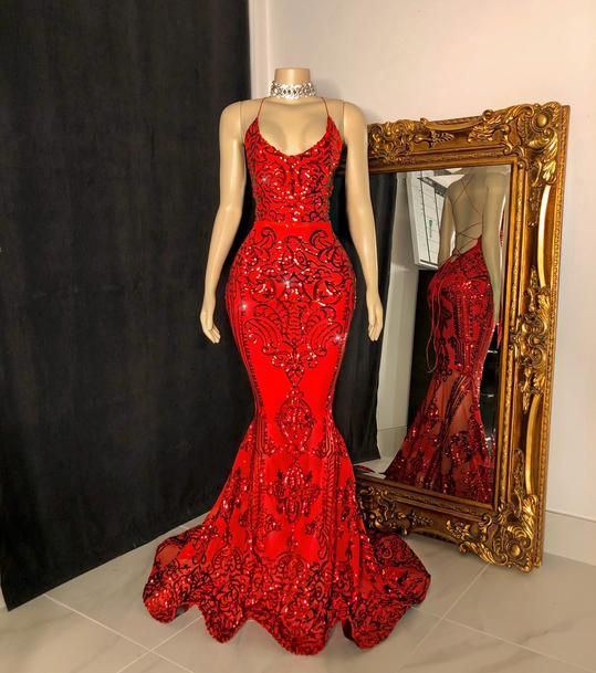 Red Prom Gown,Floor length Prom dress,mermaid gown     fg3097