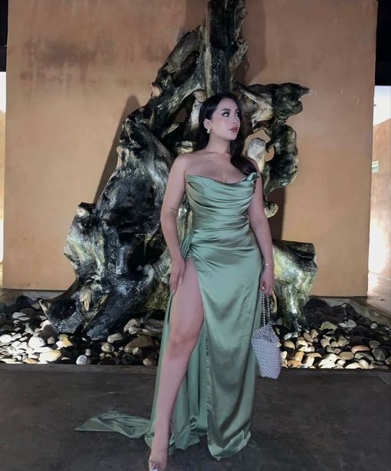 Simple Long Sage Green Evening Party Dress      fg2981