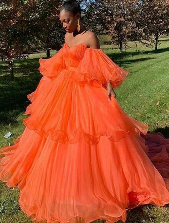Off The Shoulder Orange Ball Gown Party Dresses     fg2962