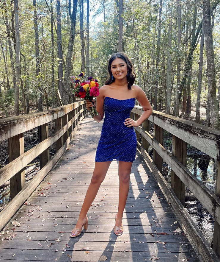 Cute Spakrly Strapless Blue Sequins Short Homecoming Dresses     fg2421