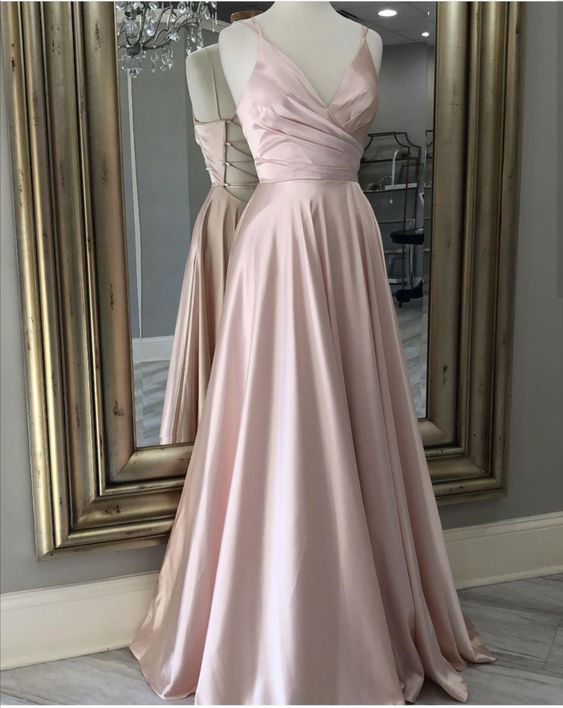 V Neck Prom Dress Long Evening Gown with Tie Back      fg1914