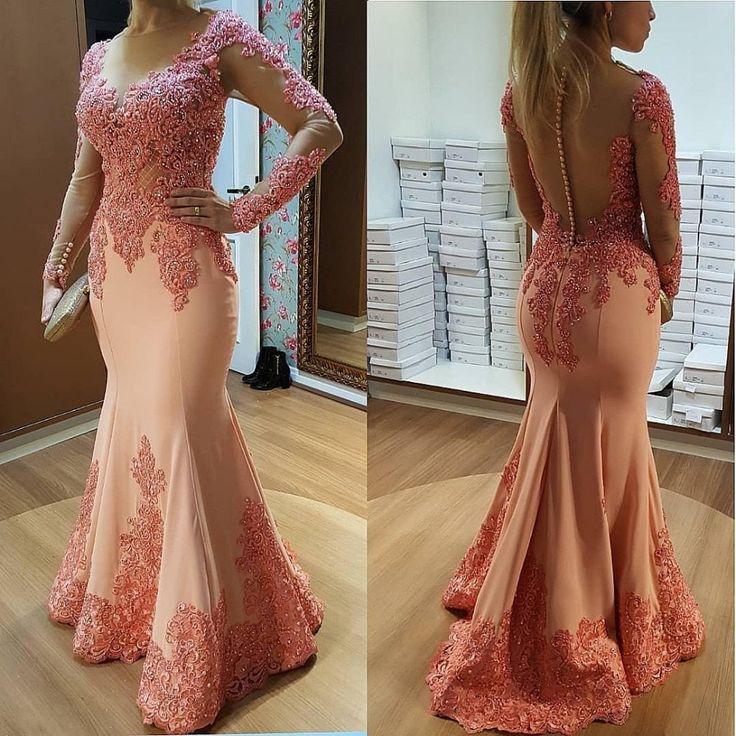 Long Sleeves See Through Evening Gown     fg2111