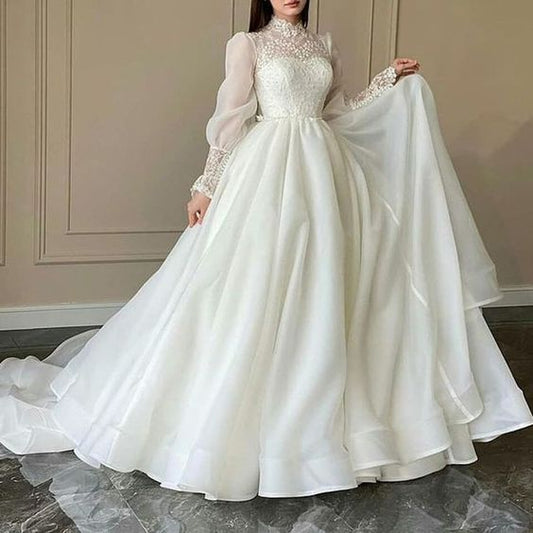 Ball Gown Long Sleeves Floor-Length Lace Hall Wedding Dress      fg2602