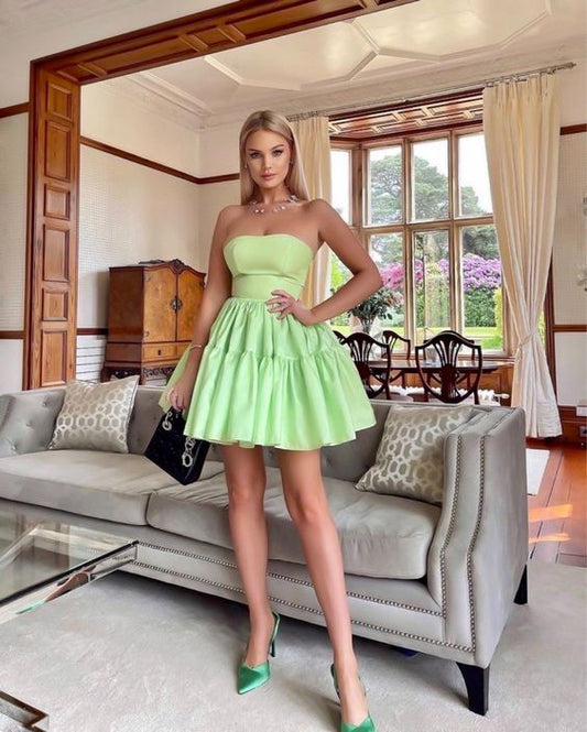 Green Strapless Short Homecoming Dresses     fg2175