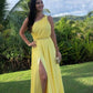 Yellow One Shoulder Long Prom Evening Dresses ,Sexy Prom Dress    fg3064