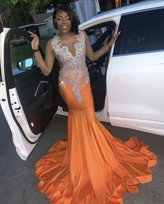 Stunning and Elegant Princess Party Wear Gown Orange Prom Dresses     fg1143
