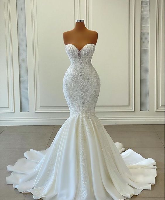 White Long Mermaid Prom Dresses Wedding dress    fg1197