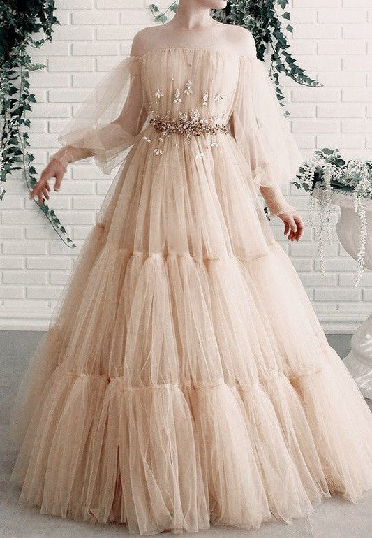 Champagne Evening Dress Long Prom Dress Party Dress    fg2336