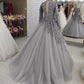Long Sleeves Grey Formal Occasion Dresses Evening Gowns   fg2649