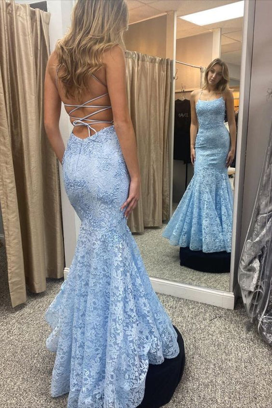 Blue Lace Mermaid Formal Dress     fg2562