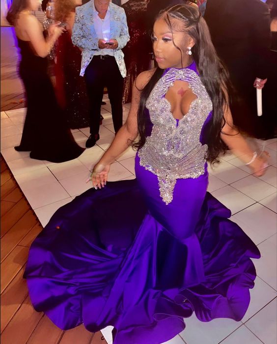 Sexy Long Purple Mermaid Evening Dress Prom Gown     fg2407