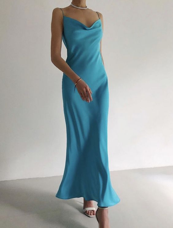 Simple Tiffiny Blue Evening Dress Satin Prom Dresses    fg3309
