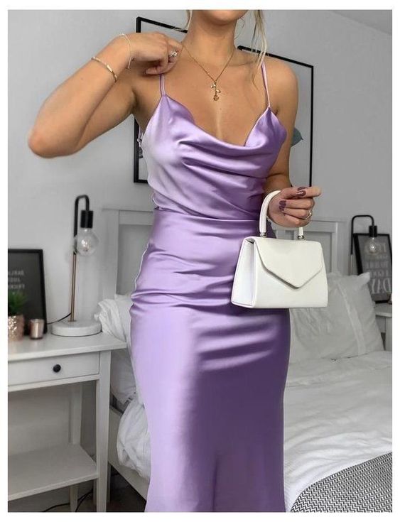 Fashion Cowl Neck Mermaid Lavender Dress    fg3253