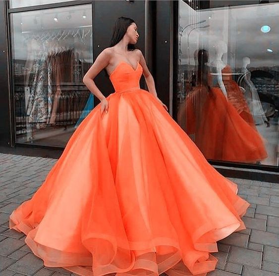 Orange Long Prom Dress Evening Gown Party Dress     fg3227