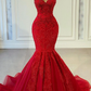 Exquisite Red Sequins Sweetheart Sleeveless Mermaid Prom Dresses     fg2890