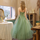 Green tulle lace tea length prom dress green tulle formal dress     fg1916