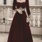 A-Line Scoop Neck Vintage Formal Velvet Evening Dress with Appliques     fg3095