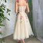 Light Champagne Ankle-Length Evening Gowns Colorful Pattern Appliques Formal Party Dresses 3D Flowers Straps Prom Dress   fg251